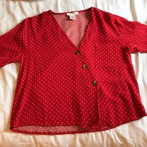 Red polka dot top with button detail